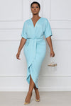 Deep V-Neck Wrap Dress - Sky Blue (Online Only)