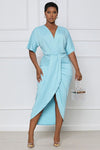 Deep V-Neck Wrap Dress - Sky Blue (Online Only)