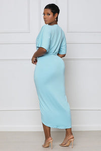 Deep V-Neck Wrap Dress - Sky Blue (Online Only)