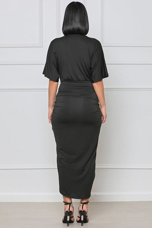 Deep V-Neck Wrap Dress - Black (Online Only)