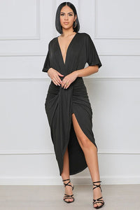 Deep V-Neck Wrap Dress - Black (Online Only)