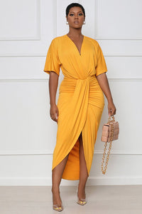 Deep V-Neck Wrap Dress - Yellow (Online Only)