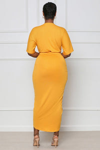 Deep V-Neck Wrap Dress - Yellow (Online Only)