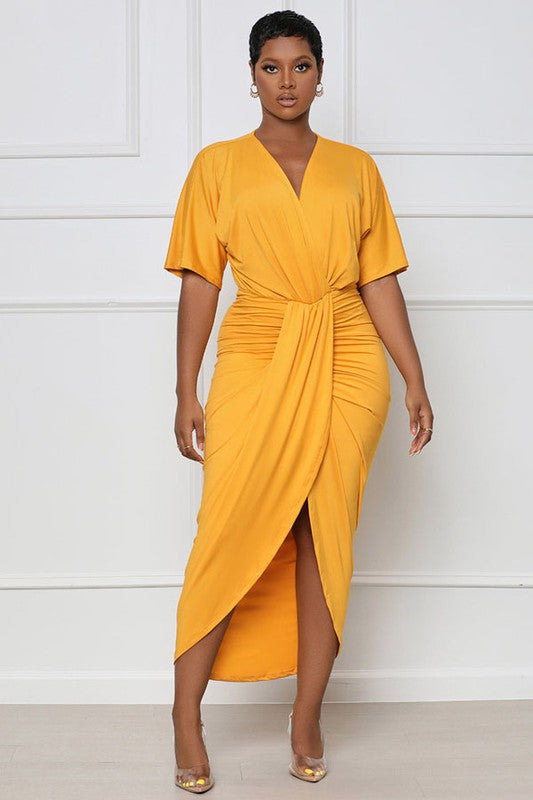 Deep V-Neck Wrap Dress - Yellow (Online Only)